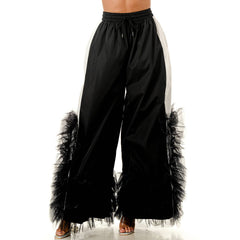 Plus Size Ruffle Detail Drawstring Elastic Waist Wide Leg Pa