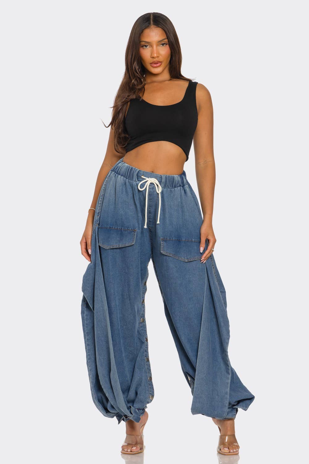 Plus Size Cocoon Cargo Denim Pants