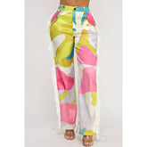 Plus Side Tassels Elastic Waistband Side Slip Pockets Pants