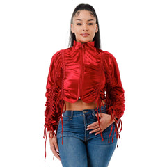 Plus Ruched Adjustable Drawstring Detail Jacket