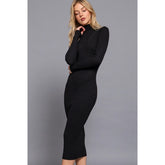 Black Turtleneck Ribbed Bodycon Dress