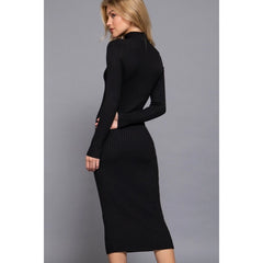 Black Turtleneck Ribbed Bodycon Dress