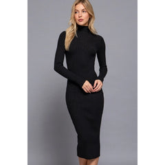 Black Turtleneck Ribbed Bodycon Dress