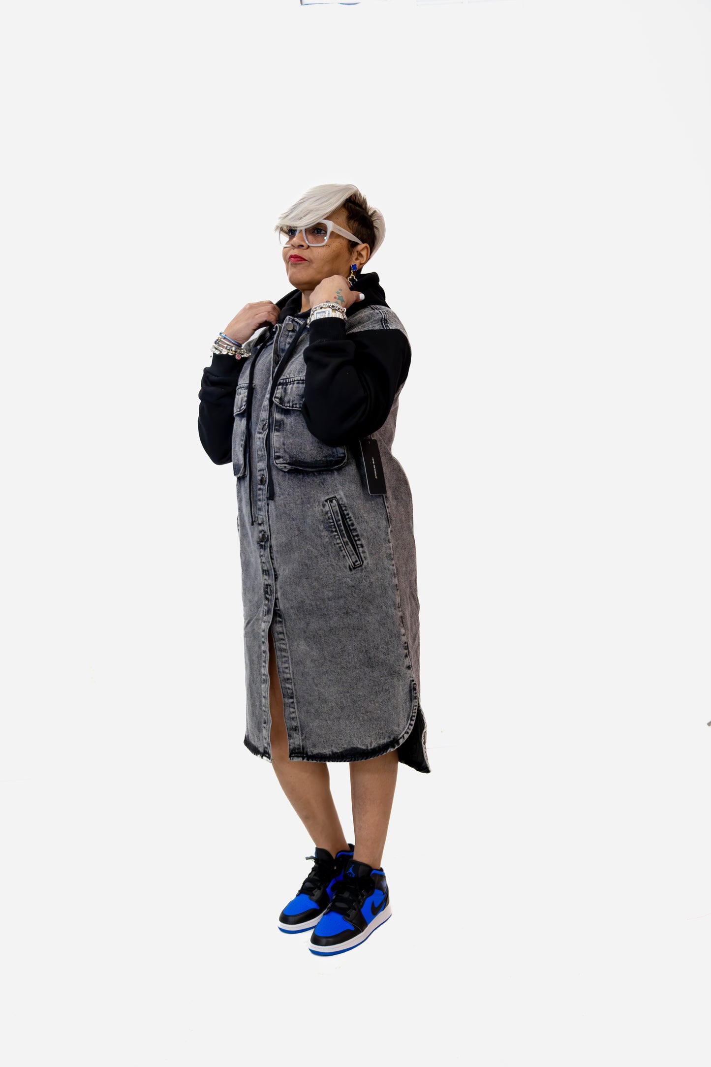 Black Denim Hoodie Dress/Jacket