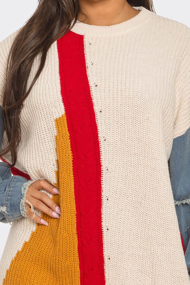 Denim Sleeve Sweater Dress