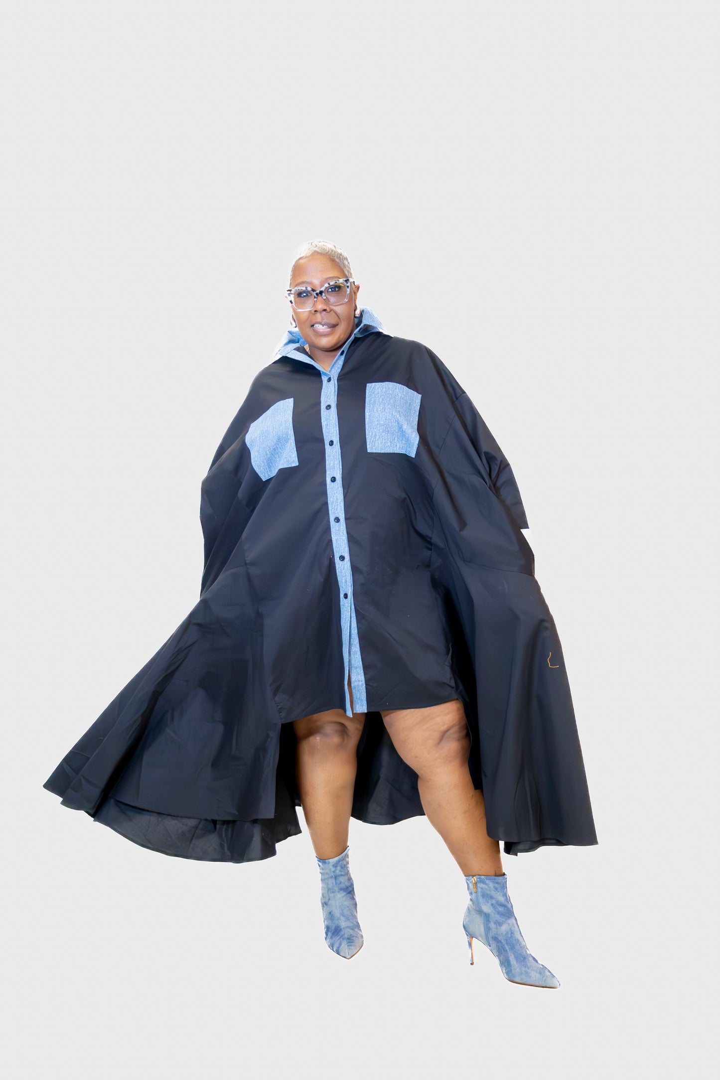 Black and Denim High Low Dress