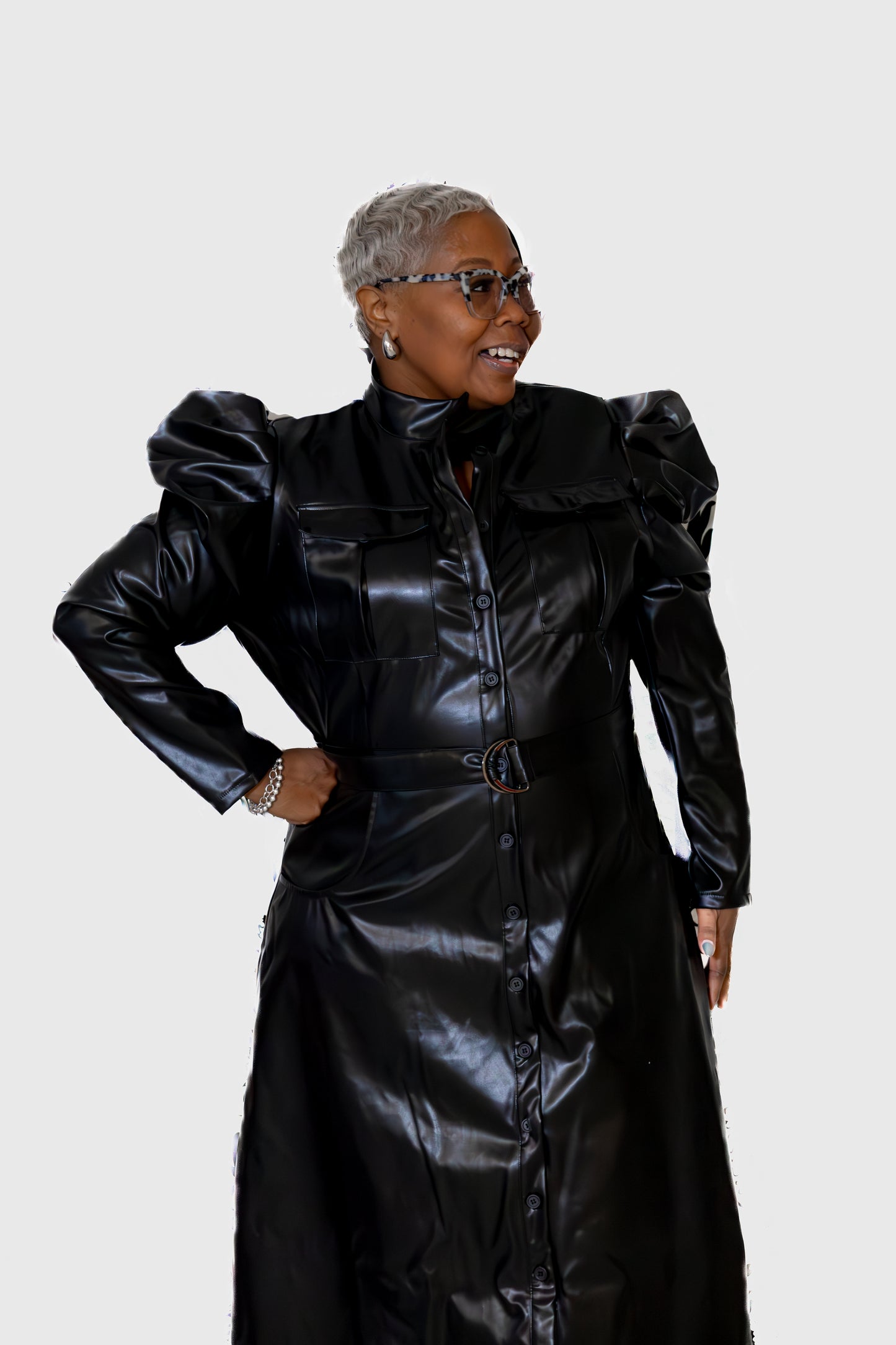 Puff Sleeve Faux Leather Dress