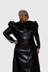 Puff Sleeve Faux Leather Dress