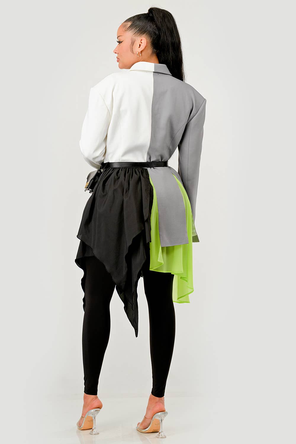 PLUS SIZE Colorblock Blazer with Layered Skirt Detail