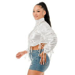 Plus Ruched Adjustable Drawstring Detail Jacket