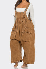 Brown Wash Harem Overall Jumpsuit
