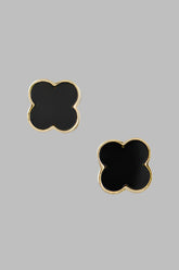 Black & Gold Clover Stud Earrings
