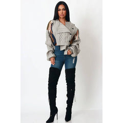 Asymmetric Patchwork Knit Button Sweater
