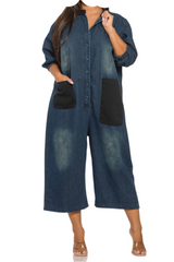 Cropped Denim Pocket Jumper