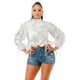 Plus Ruched Adjustable Drawstring Detail Jacket