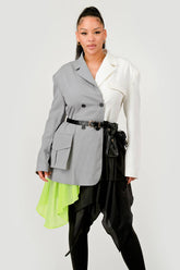 PLUS SIZE Colorblock Blazer with Layered Skirt Detail