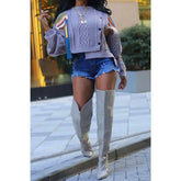 Asymmetric Patchwork Knit Button Sweater