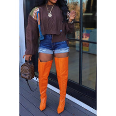 Asymmetric Patchwork Knit Button Sweater