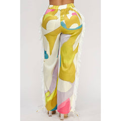 Plus Side Tassels Elastic Waistband Side Slip Pockets Pants