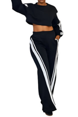 Black Fleece Crop Top and Pant Set
