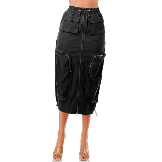 Curvy Front Zip Cargo Skirt