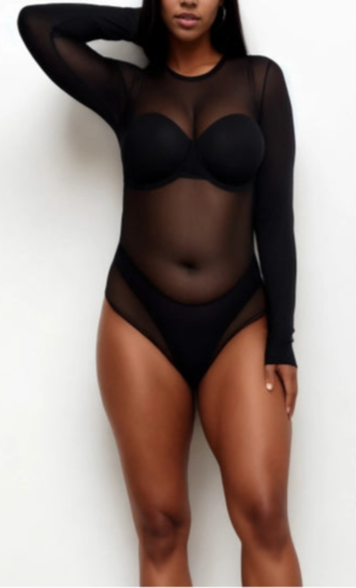 Curvy Mesh Black Bodysuit