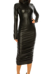 Curvy Ruched Faux Leather Dress