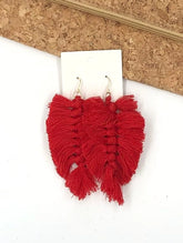 Red Macramé Leaf Earrings