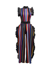 Curvy Striped Ruffle Jumpsuit