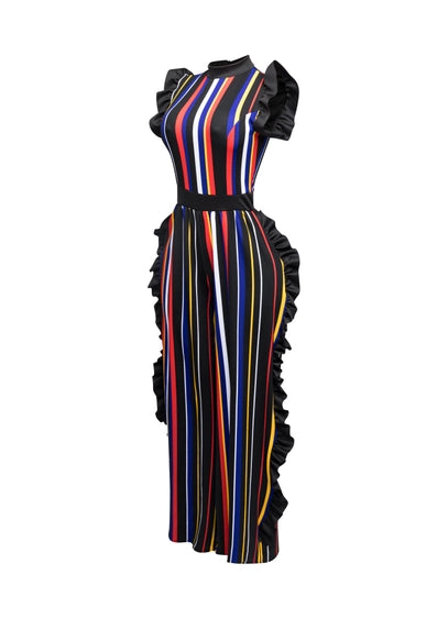 Curvy Striped Ruffle Jumpsuit