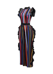 Curvy Striped Ruffle Jumpsuit