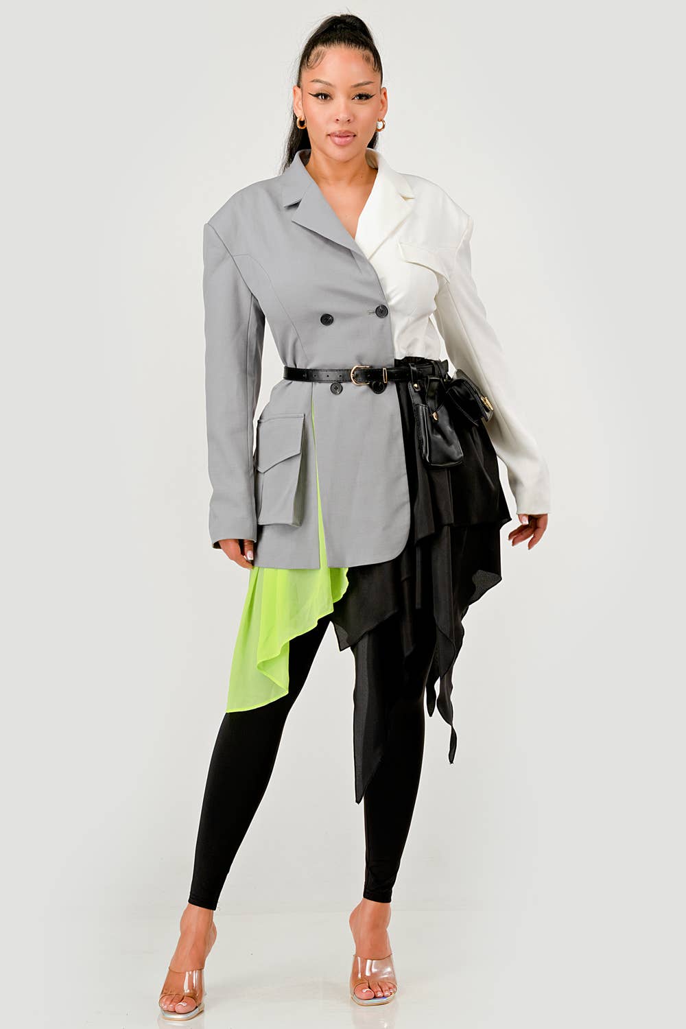 PLUS SIZE Colorblock Blazer with Layered Skirt Detail
