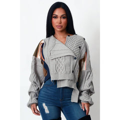 Asymmetric Patchwork Knit Button Sweater