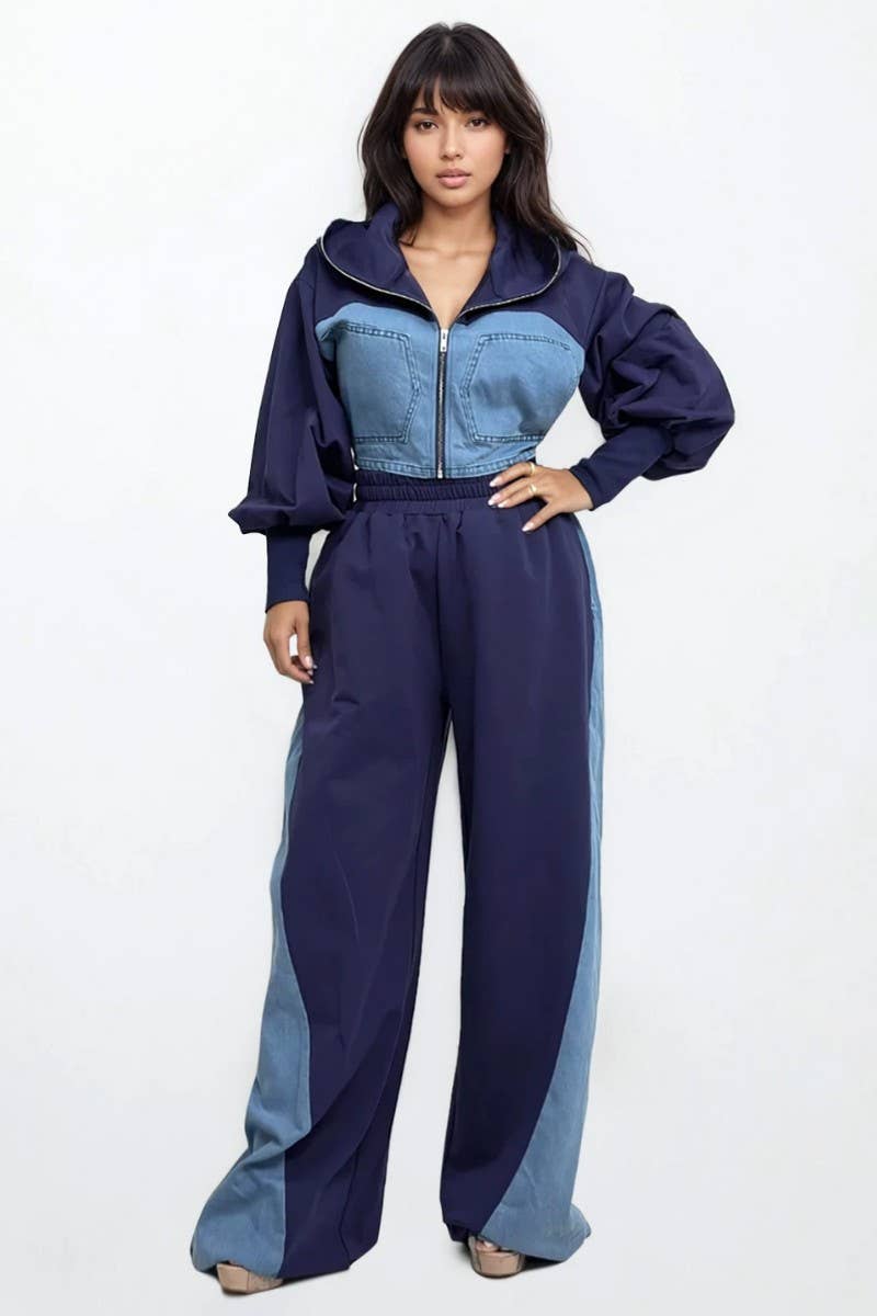PLUS SIZE Two-Tone Denim Panel Utility Set