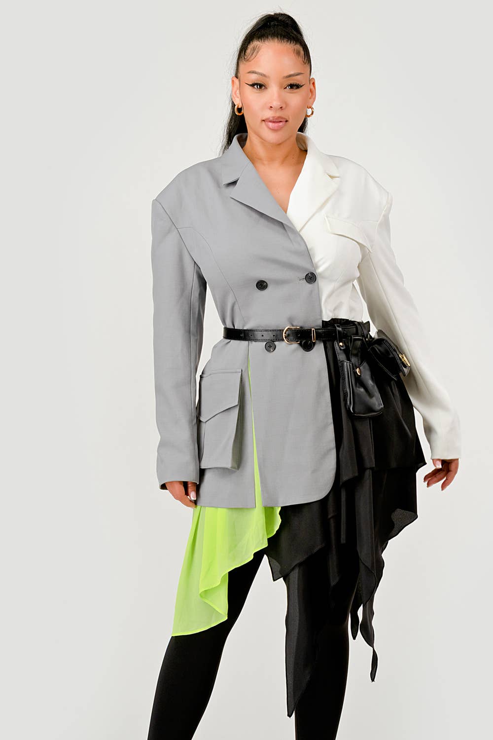 PLUS SIZE Colorblock Blazer with Layered Skirt Detail