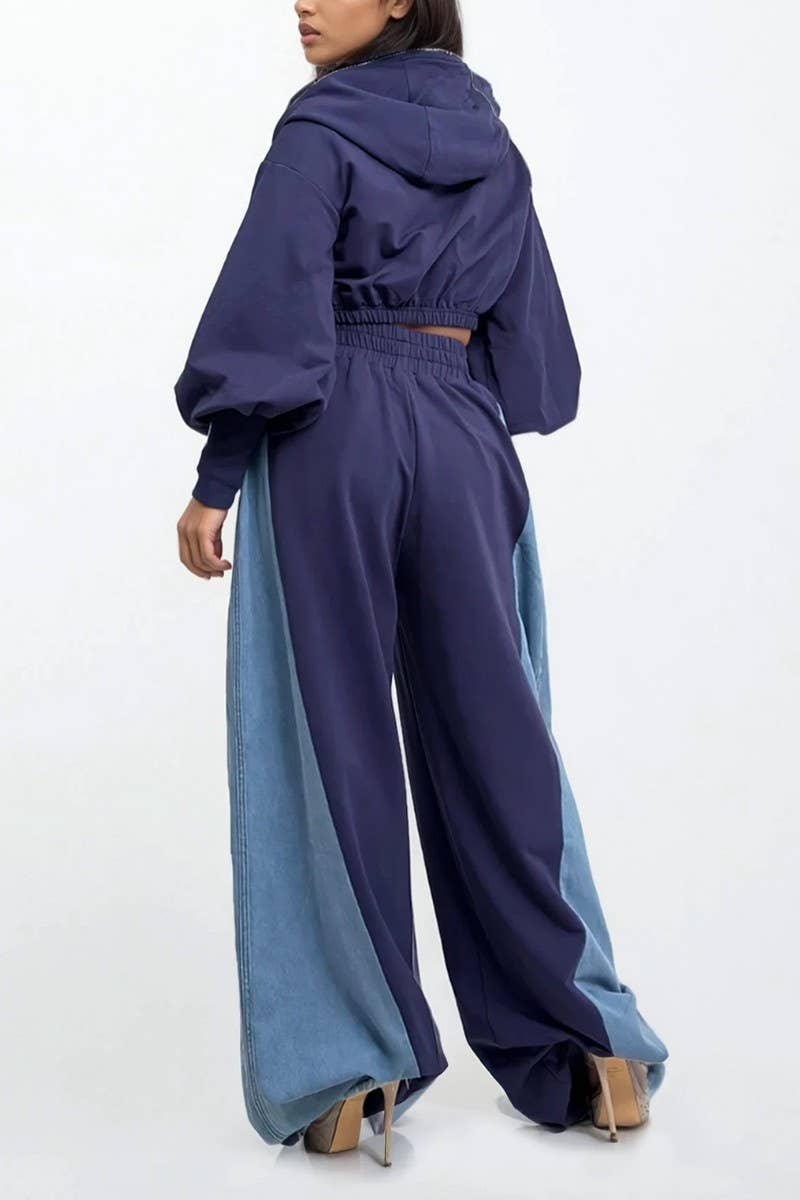 PLUS SIZE Two-Tone Denim Panel Utility Set