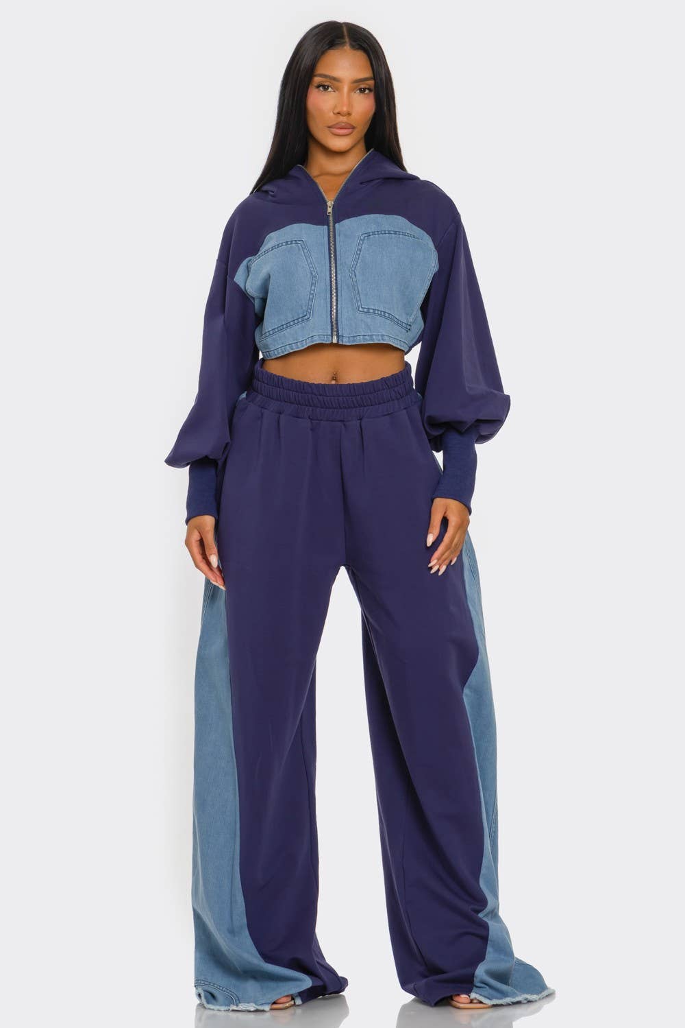 PLUS SIZE Two-Tone Denim Panel Utility Set