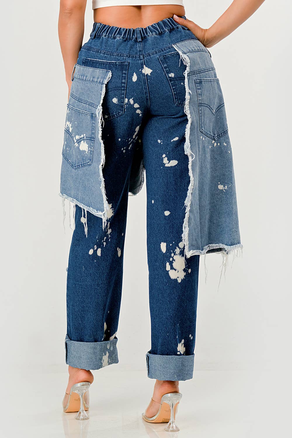 PLUS SIZE Double-Layer Destroyed Denim Pants