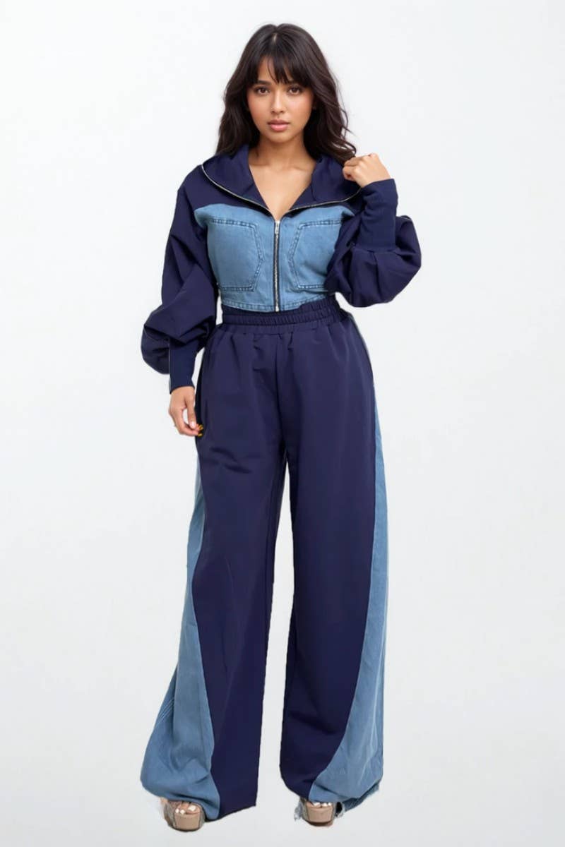 PLUS SIZE Two-Tone Denim Panel Utility Set