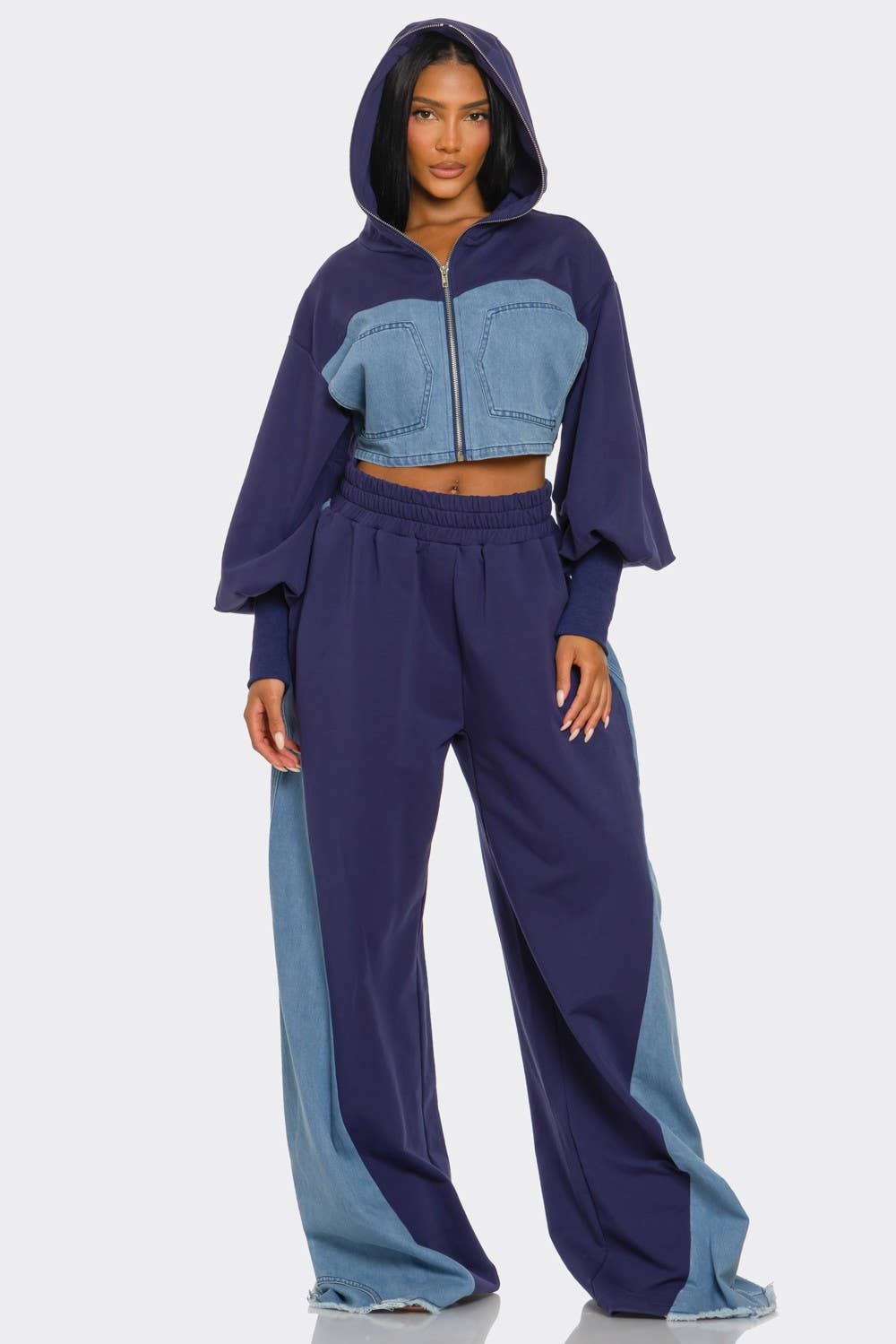 PLUS SIZE Two-Tone Denim Panel Utility Set