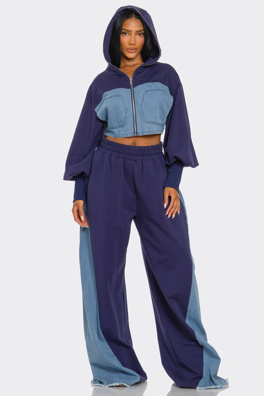 PLUS SIZE Two-Tone Denim Panel Utility Set