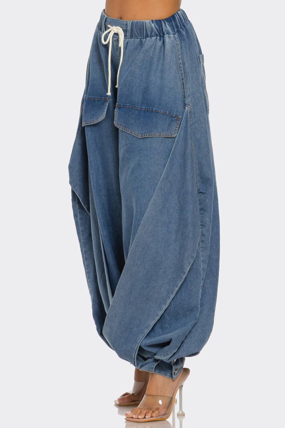 Plus Size Cocoon Cargo Denim Pants
