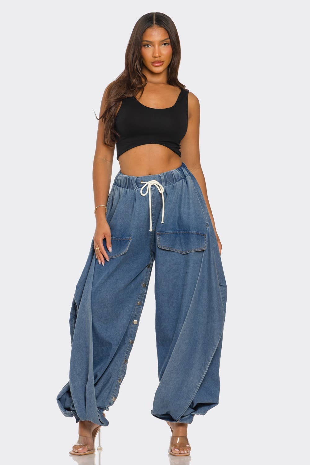 Plus Size Cocoon Cargo Denim Pants