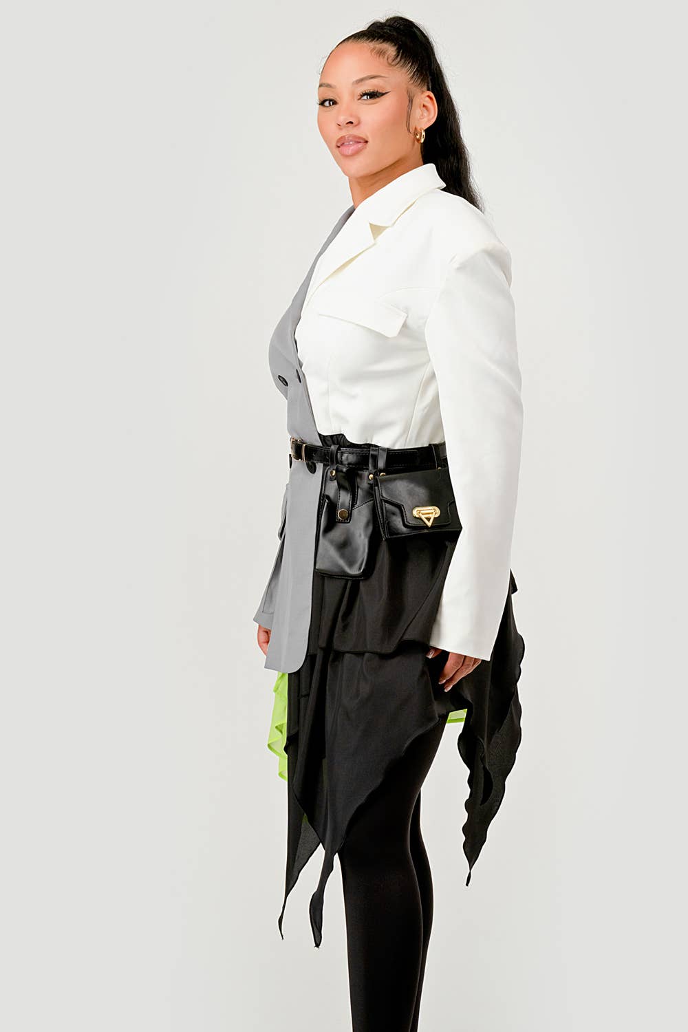 PLUS SIZE Colorblock Blazer with Layered Skirt Detail