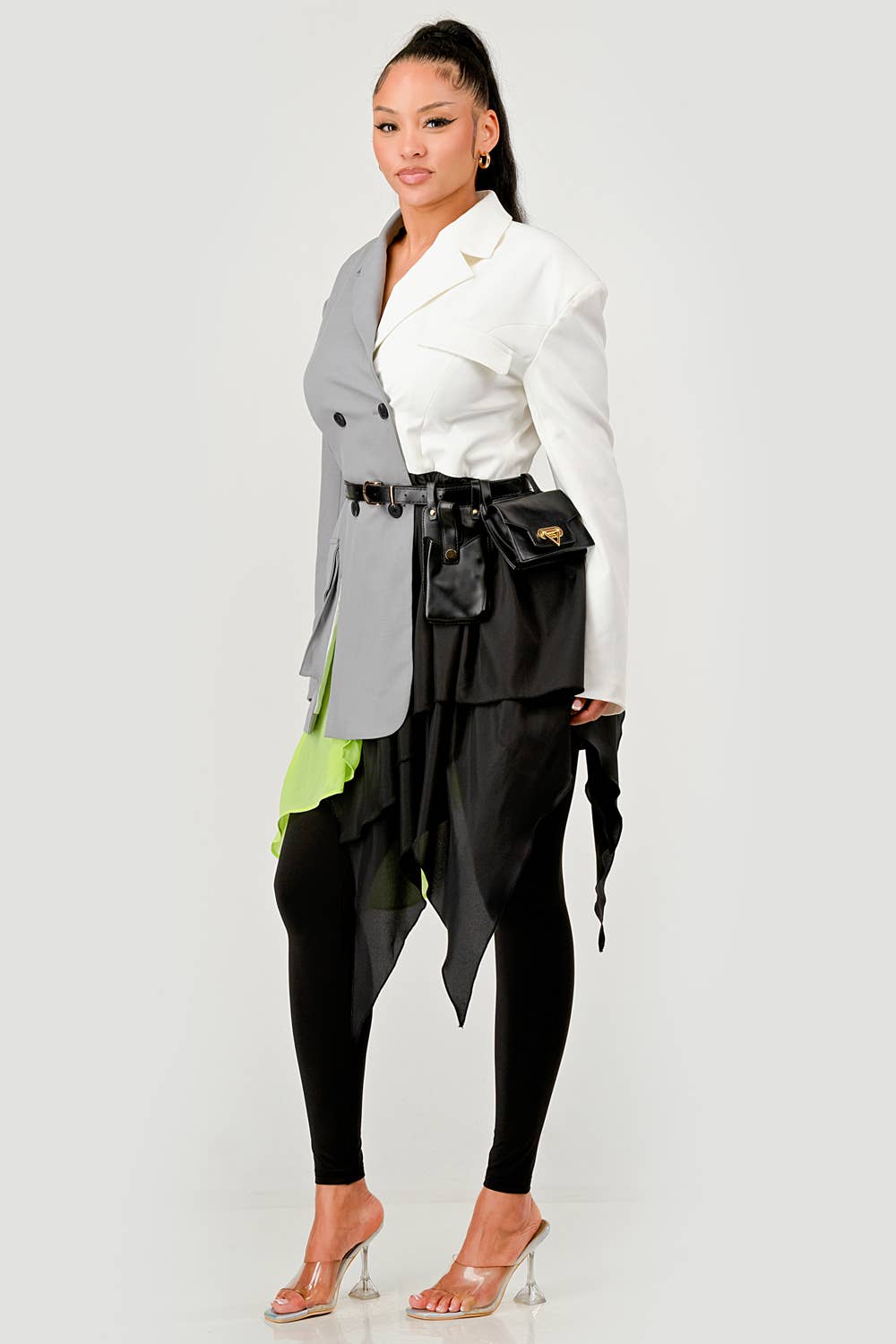 PLUS SIZE Colorblock Blazer with Layered Skirt Detail