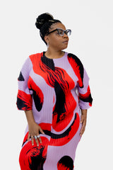 Red Multi Dolman Sleeve Dress