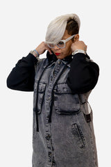 Black Denim Hoodie Dress/Jacket