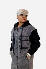 Black Denim Hoodie Dress/Jacket