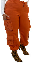 Rust Drawstring Cargo Joggers