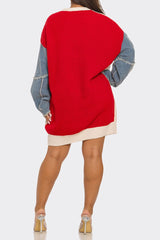 Denim Sleeve Sweater Dress
